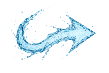 Blue water splash in the shape of an arrow
