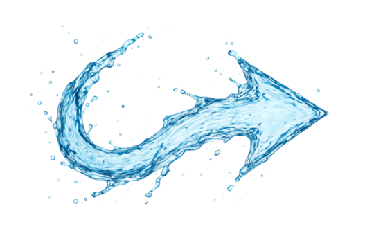 Blue water splash in the shape of an arrow