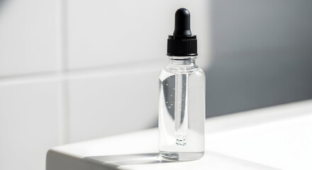 Clear serum dropper bottle in sunlight Skincare beauty cosmetic product mockup