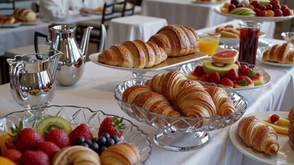 Delicious breakfast spread featuring fresh fruits and pastries in a cozy dining setting - Powered by Adobe