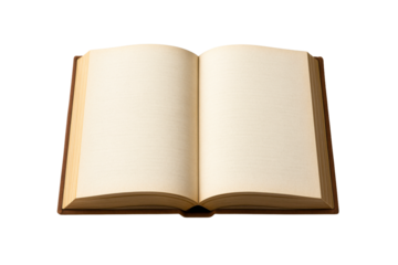 Open antique book with aged pages on a white background