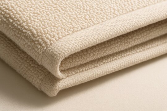Folded terry towel extreme macro diagonal focused on folded edge and dobby border on white