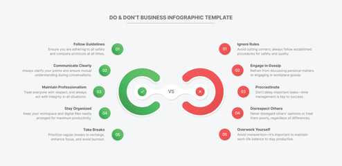 Dos and Don'ts, Pros and Cons, Vs, Versus Comparison Circle Infographic Design Template