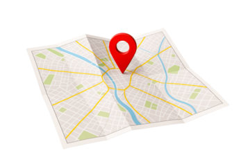 Red Location Pin on Folded Paper City Map