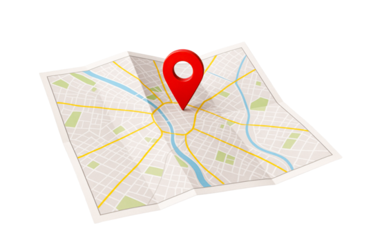 Red Location Pin on Folded Paper City Map