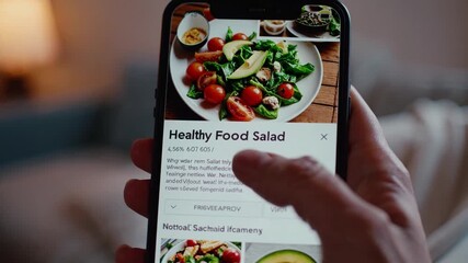 Creating a healthy salad using fresh ingredients with a mobile app guide