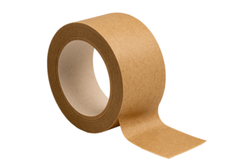 Roll of brown packing tape on white surface
