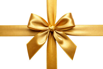 Golden Satin Ribbon Bow On White Background