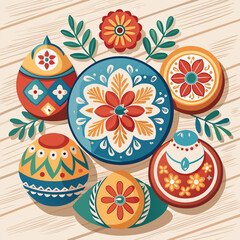 Seamless colorful spring floral vector pattern of Easter eggs and flowers decoration