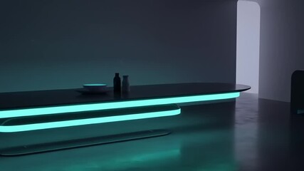 Modern illuminated dining table in a minimalist room with soft ambient lighting and sleek decor