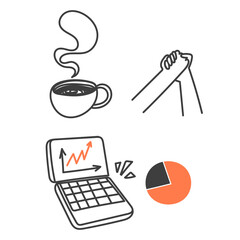 hand drawn doodle business work place icon related set