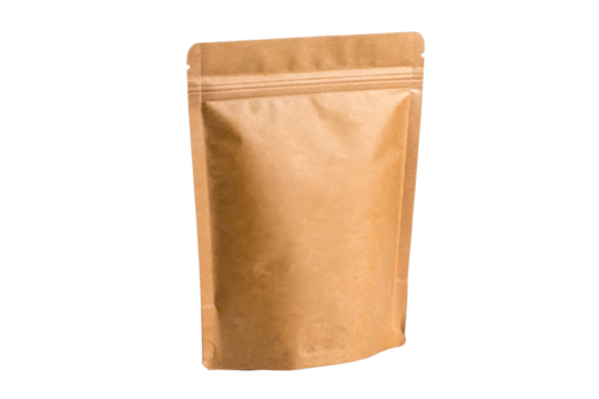 Kraft paper pouch with zip closure isolated on white background