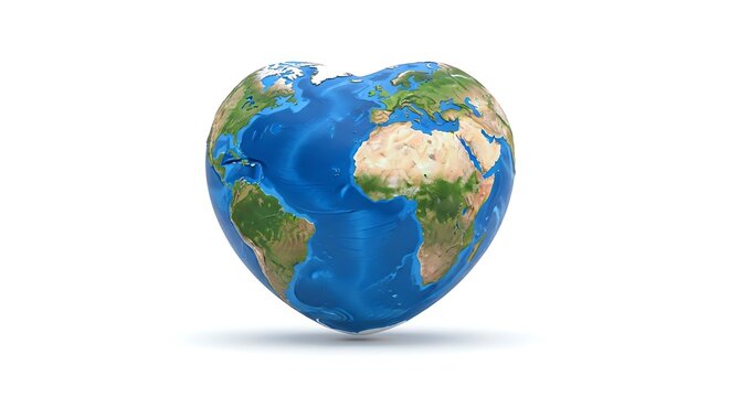 Earth shaped like a heart with transparent background
