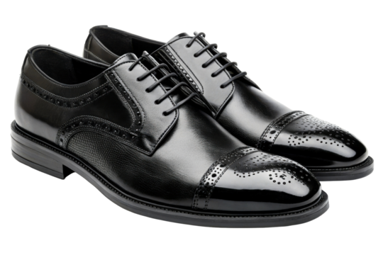 Black Leather Oxford Shoes with Brogue Detailing