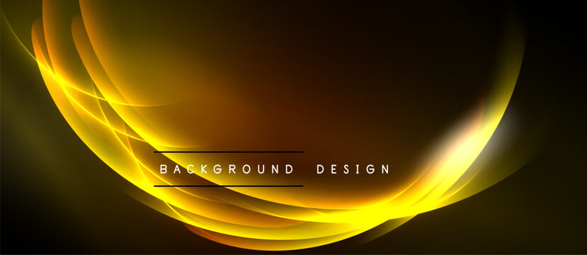 Abstract golden light curves form elegant backdrop. Dark background emphasizes bright, flowing lines, creating dynamic visual effect.