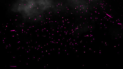 Perfect pink fire particles embers texture. Abstract flying sparkle in smoke. Fog on isolated overlays black background. Stock illustration.