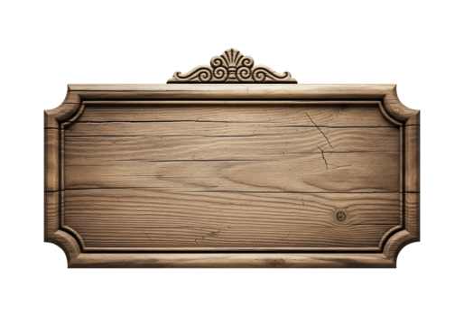 Rustic antique wooden fairground sign with ornate carved border, perfect for vintage signage or historical display