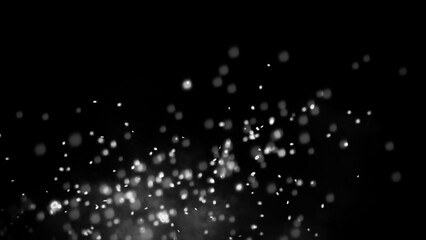 Perfect fire particles embers texture. Abstract flying sparkle in smoke. Fog on isolated overlays black background. Stock illustration.