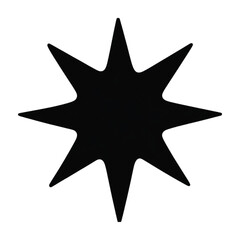 A black eight-pointed star shape with sharp points on a white background.