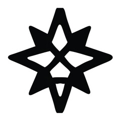 A black eight-pointed star symbol with an intricate, interwoven geometric pattern in its center, isolated on a white background.