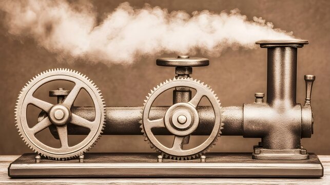Steam-powered gear mechanism industrial workshop mechanical model vintage aesthetic close-up view