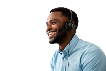 Black Man Wearing Headset Smiling During Conversation