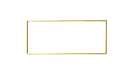 A rectangular gold frame with a white border on a black background in a simple composition on transparent background