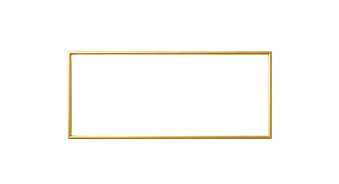 A rectangular gold frame with a white border on a black background in a simple composition on transparent background