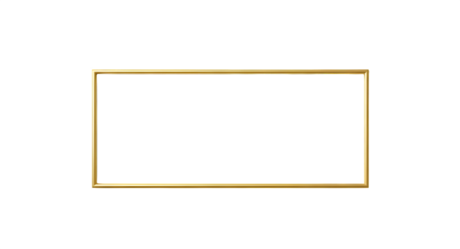 A rectangular gold frame with a white border on a black background in a simple composition on transparent background