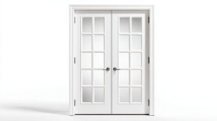Studio shot of white double doors with window panels for catalog use