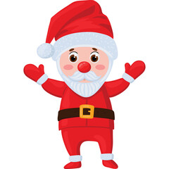 Joyful Santa Claus Character Illustration with Red Hat and Suit Waving Hands in Festive Spirit