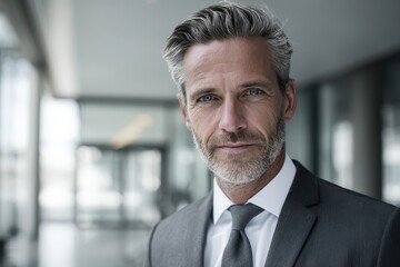 Fototapeta premium Successful executive portrait: poised, self-assured leader in a tailored suit