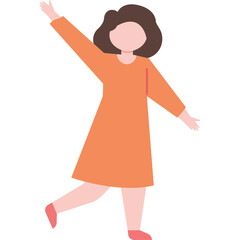 Joyful Woman With Arms Raised In A Simple Orange Dress And Pink Shoes Standing In A Dynamic Pose Isolated On A Transparent Background
