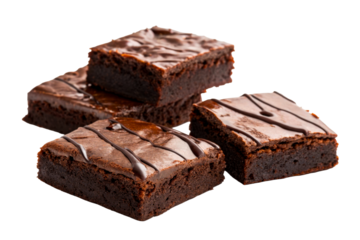 Stack of rich chocolate brownies with glaze drizzle