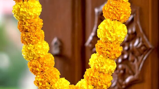 Traditional Indian Marigold Flower Garland for Festive Occasions.