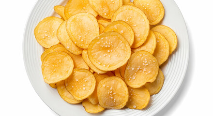 Plate of Crunchy Potato Chips Isolated for Food Concept