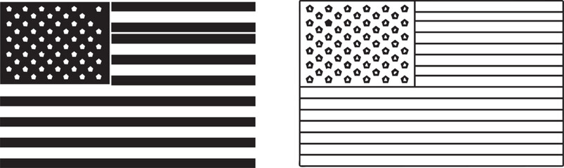 Obraz premium Monochrome United States flag icons set in black and white vector graphics