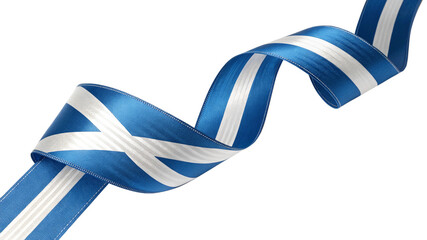 Scottish flag ribbon winding and curling isolated on transparent background
