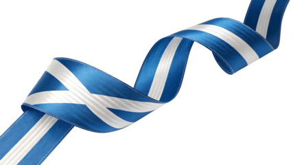 Scottish flag ribbon winding and curling isolated on transparent background