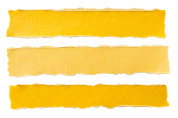Three Torn Yellow Paper Strips Isolated on White Background