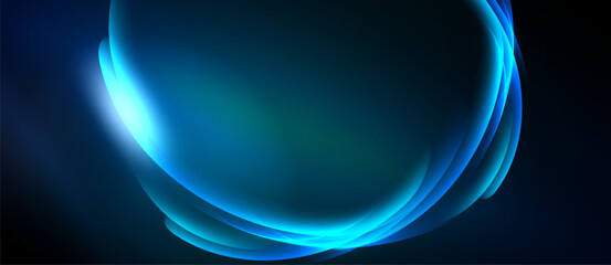 Abstract blue swirls, luminous curves, dark background. Smooth gradients create flowing shapes, modern design element.