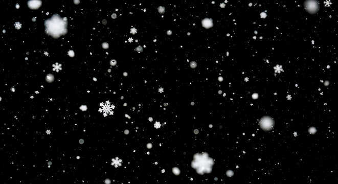 Falling snow overlay, snowflakes on black background, winter christmas texture, abstract snowfall, holiday blizzard, cold weather, magic frost, isolated effect