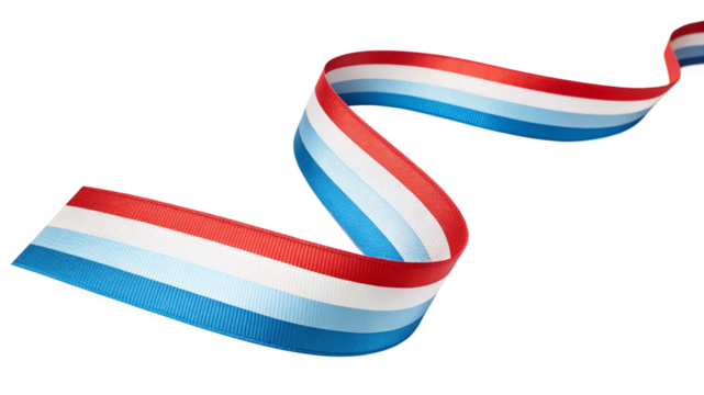 Luxembourg flag ribbon flowing in a curve isolated on transparent background