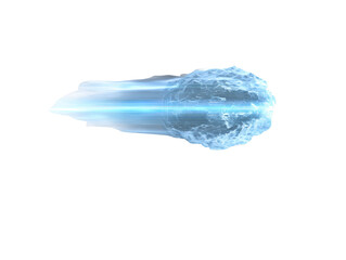 Futuristic glowing blue meteor streaks across transparent background, emitting digital light trails and energy, evoking sense of speed, technology, and cosmic power