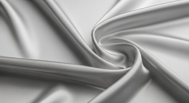 Silver silk abstract texture, luxury white satin fabric background, smooth soft material, elegant cloth, modern metallic drape, shiny swirl, wedding design