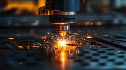 Industrial laser cutting machine in action