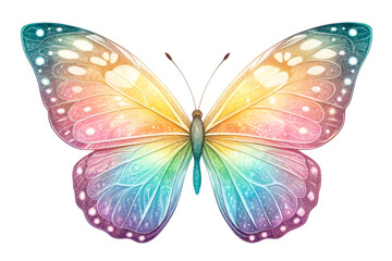 Obraz premium Iridescent butterfly with rainbow wings against white