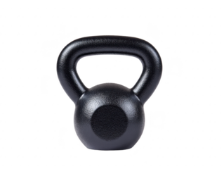 Black kettlebell, fitness equipment, isolated on transparency background, used for strength training, exercise, and gym workouts, with textured surface and sturdy handle