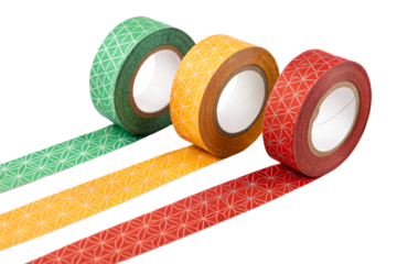Three rolls of decorative tape in green, yellow, and red