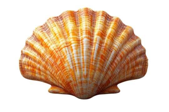 Ocean treasure scallop shell in vibrant orange white against black Seashell with natural beauty and
